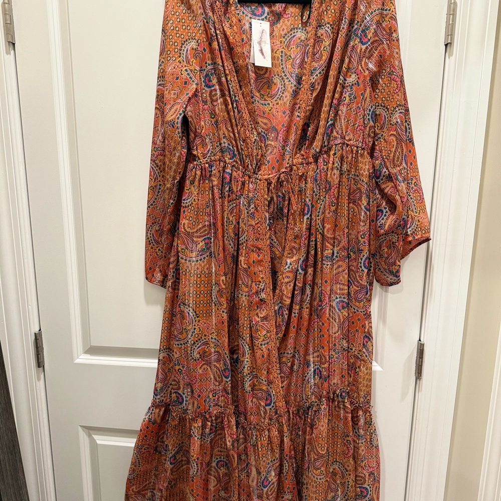 Orange Ruffled Tiered Sundress with Bishop Sleeves